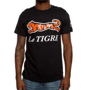 LE TIGRE Collection Crewneck Logo Tee in Black and Orange size Large